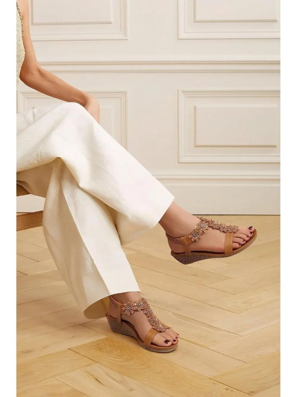 Women's Brown Wedge Sandals Summer Platform Comfortable Low Wedges Shoes